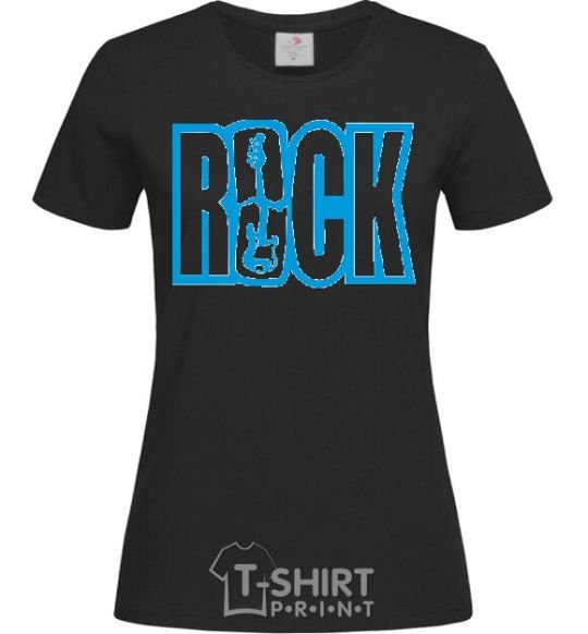 Women's T-shirt ROCK with a guitar black фото