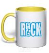 Mug with a colored handle ROCK with a guitar yellow фото