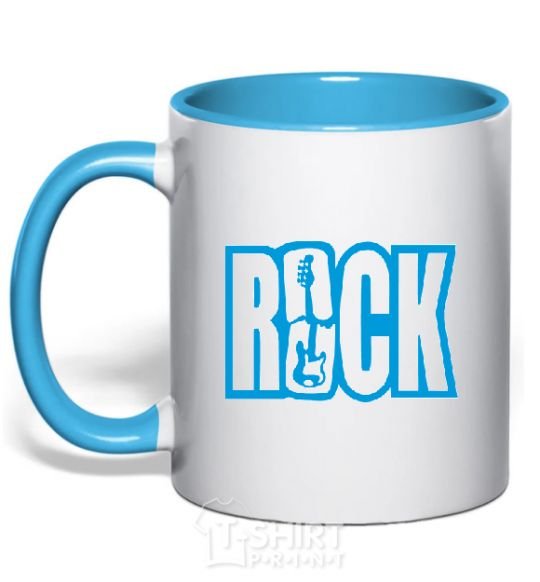 Mug with a colored handle ROCK with a guitar sky-blue фото