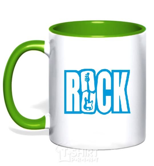 Mug with a colored handle ROCK with a guitar kelly-green фото