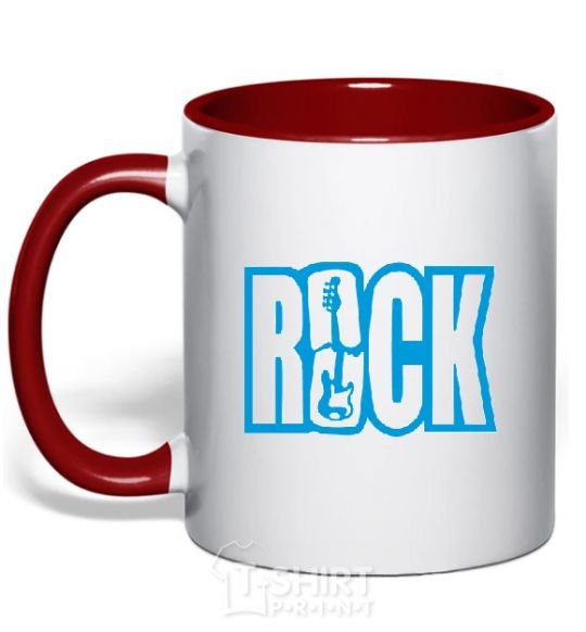 Mug with a colored handle ROCK with a guitar red фото