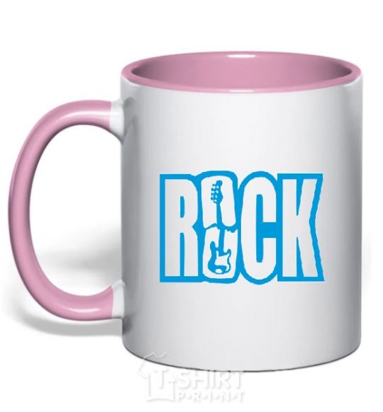 Mug with a colored handle ROCK with a guitar light-pink фото