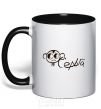 Mug with a colored handle Earring inscription in the ear black фото