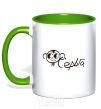 Mug with a colored handle Earring inscription in the ear kelly-green фото