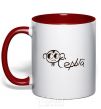 Mug with a colored handle Earring inscription in the ear red фото