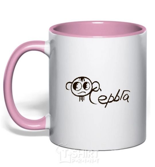 Mug with a colored handle Earring inscription in the ear light-pink фото