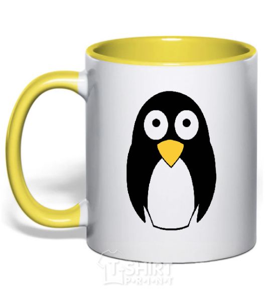 Mug with a colored handle POP-EYED PENGUIN yellow фото