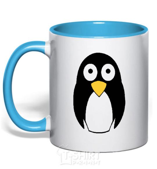 Mug with a colored handle POP-EYED PENGUIN sky-blue фото