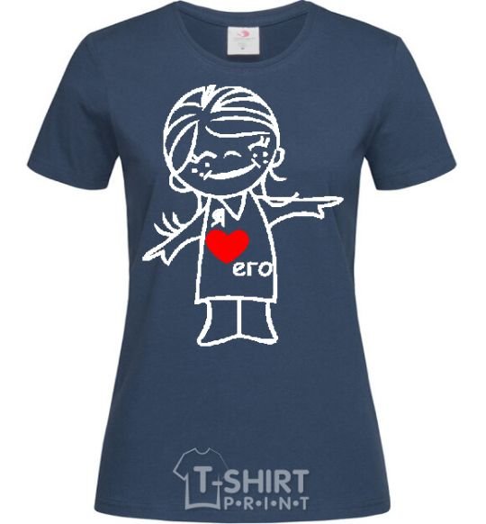 Women's T-shirt I LOVE HIM navy-blue фото