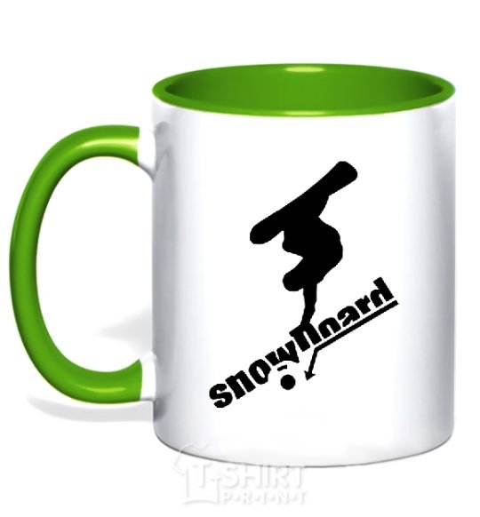 Mug with a colored handle SNOWBOARD x3mal kelly-green фото