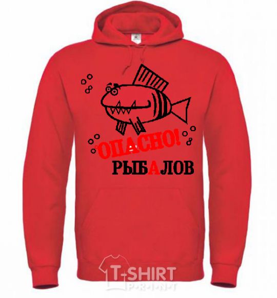 Men`s hoodie DANGER! FISHMAN bright-red фото
