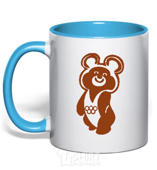 Mug with a colored handle Olympic bear sky-blue фото