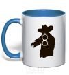 Mug with a colored handle A hunter with a gun royal-blue фото