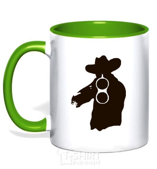 Mug with a colored handle A hunter with a gun kelly-green фото