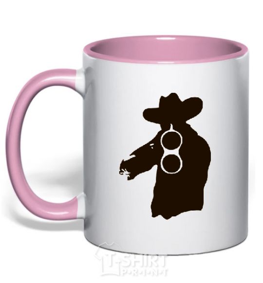 Mug with a colored handle A hunter with a gun light-pink фото