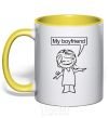 Mug with a colored handle MY BOYFRIEND yellow фото