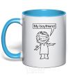 Mug with a colored handle MY BOYFRIEND sky-blue фото