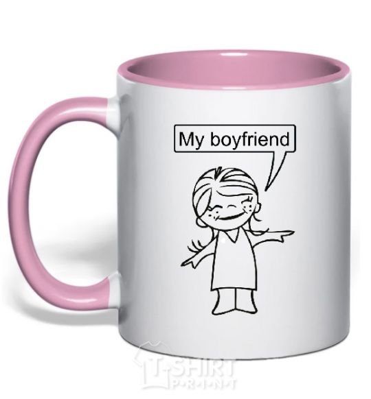 Mug with a colored handle MY BOYFRIEND light-pink фото