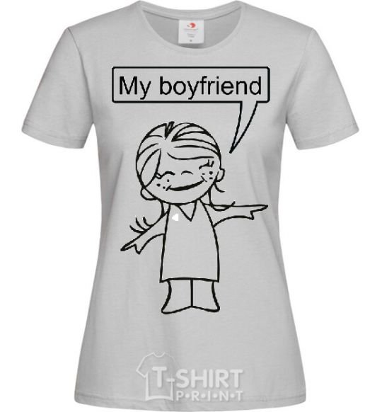 Women's T-shirt MY BOYFRIEND grey фото
