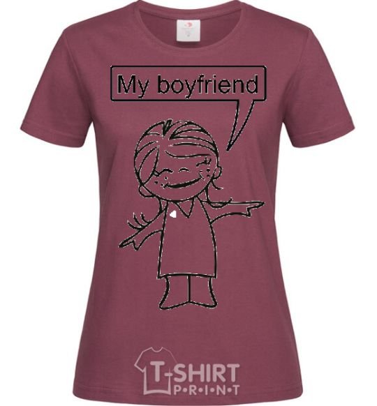 Women's T-shirt MY BOYFRIEND burgundy фото