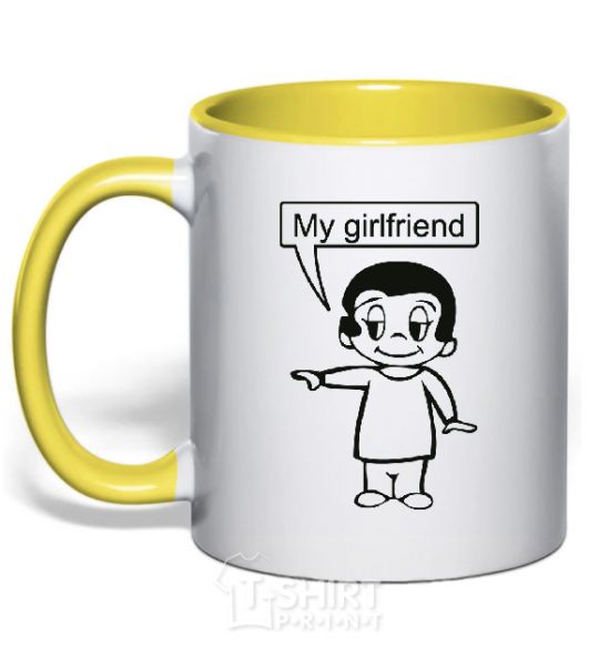 Mug with a colored handle MY GIRLFRIEND yellow фото