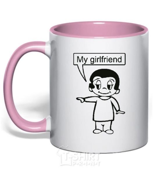 Mug with a colored handle MY GIRLFRIEND light-pink фото