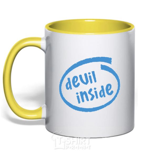Mug with a colored handle DEVIL INSIDE yellow фото