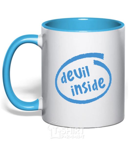 Mug with a colored handle DEVIL INSIDE sky-blue фото