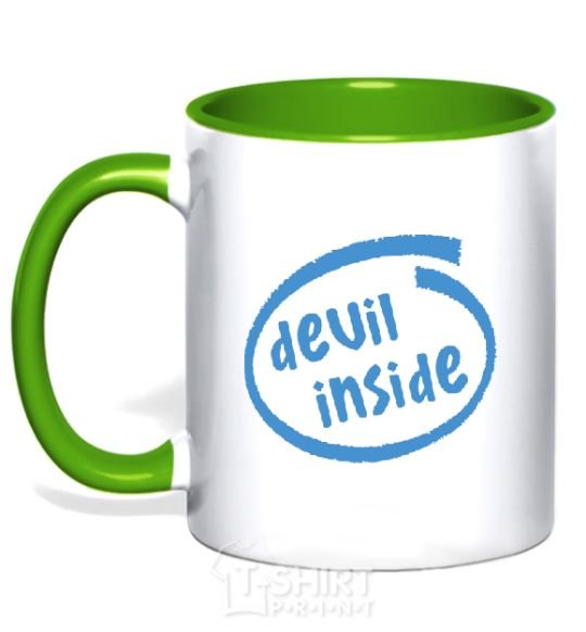 Mug with a colored handle DEVIL INSIDE kelly-green фото