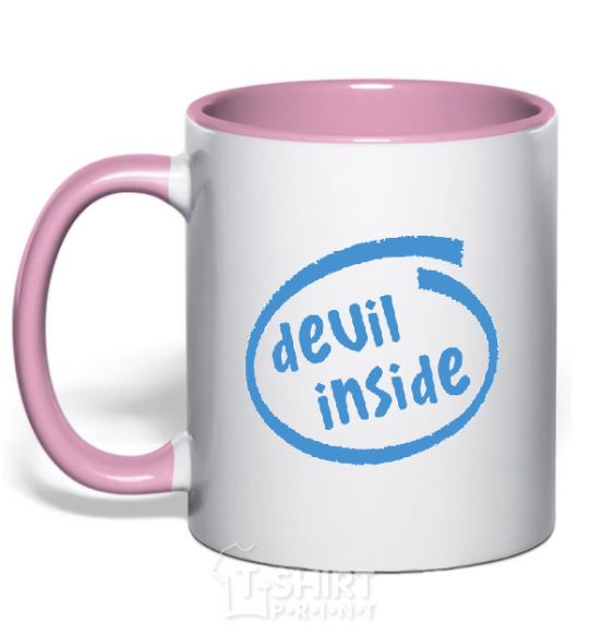 Mug with a colored handle DEVIL INSIDE light-pink фото