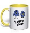 Mug with a colored handle TWITTER BIRDS yellow фото