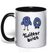 Mug with a colored handle TWITTER BIRDS black фото
