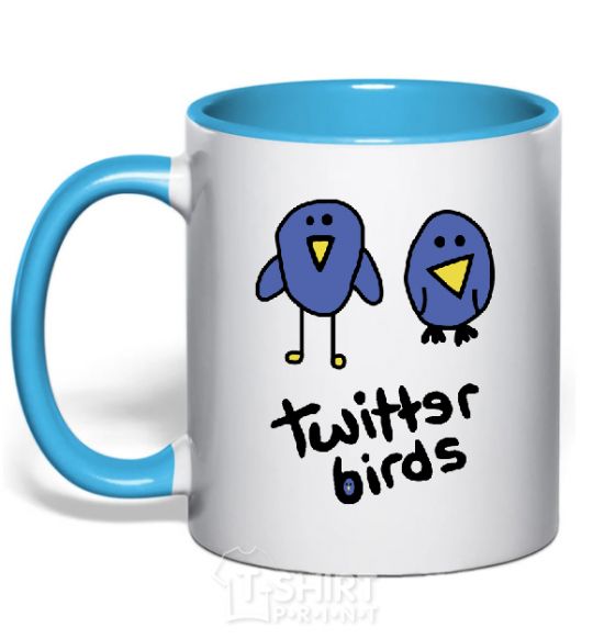 Mug with a colored handle TWITTER BIRDS sky-blue фото