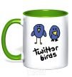 Mug with a colored handle TWITTER BIRDS kelly-green фото