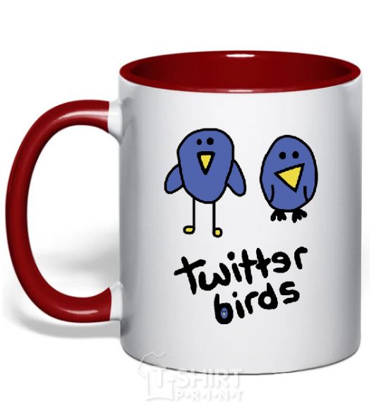 Mug with a colored handle TWITTER BIRDS red фото