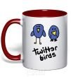 Mug with a colored handle TWITTER BIRDS red фото