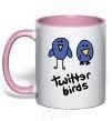 Mug with a colored handle TWITTER BIRDS light-pink фото
