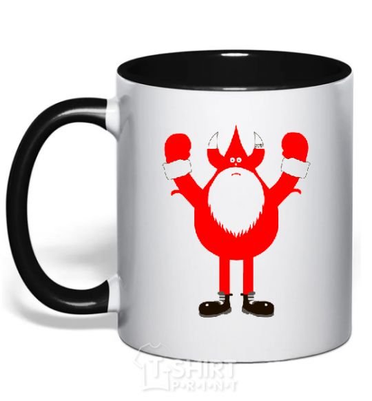 Mug with a colored handle SANTA HANDS OFF black фото
