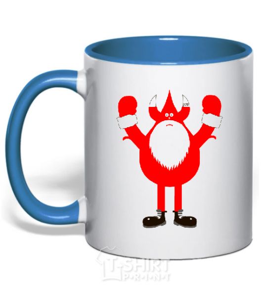 Mug with a colored handle SANTA HANDS OFF royal-blue фото