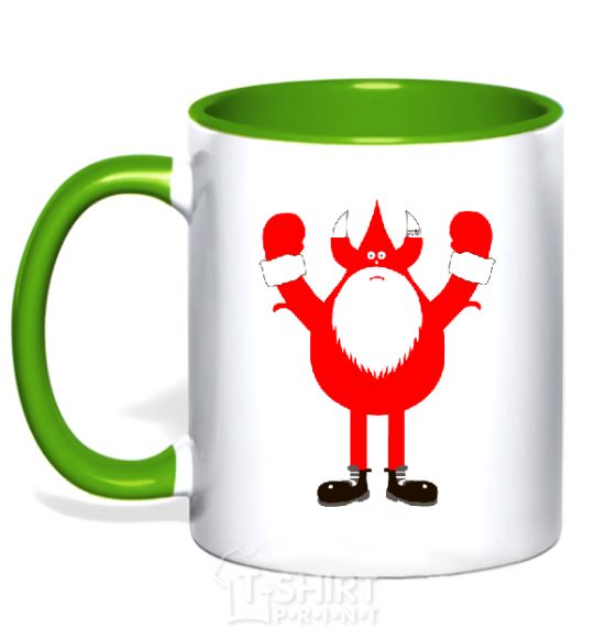 Mug with a colored handle SANTA HANDS OFF kelly-green фото