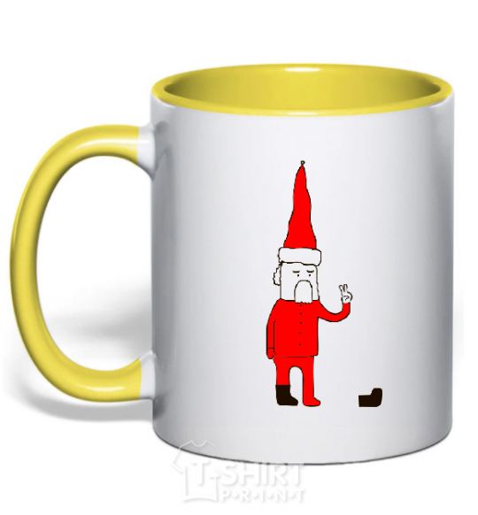 Mug with a colored handle SANTA CLAUS. PEACE yellow фото