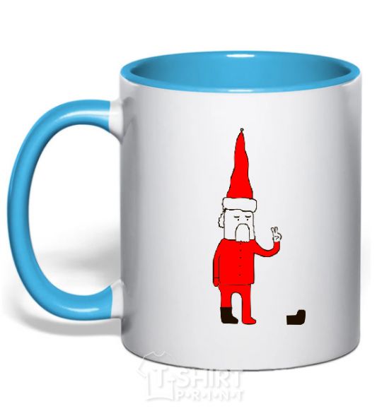 Mug with a colored handle SANTA CLAUS. PEACE sky-blue фото