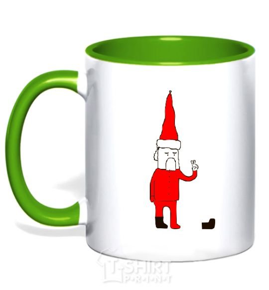 Mug with a colored handle SANTA CLAUS. PEACE kelly-green фото