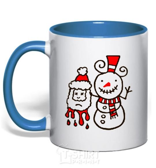 Mug with a colored handle BLOODY SNOWMAN royal-blue фото