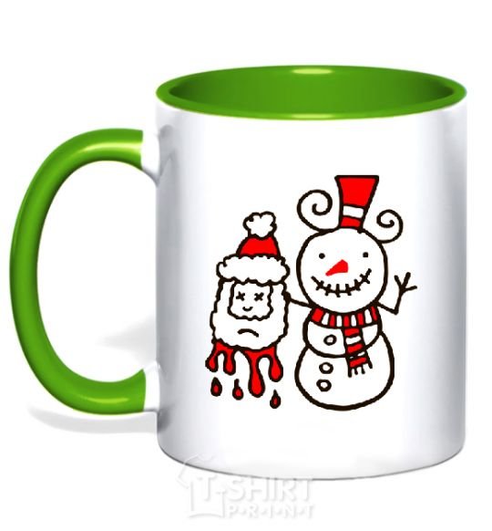 Mug with a colored handle BLOODY SNOWMAN kelly-green фото