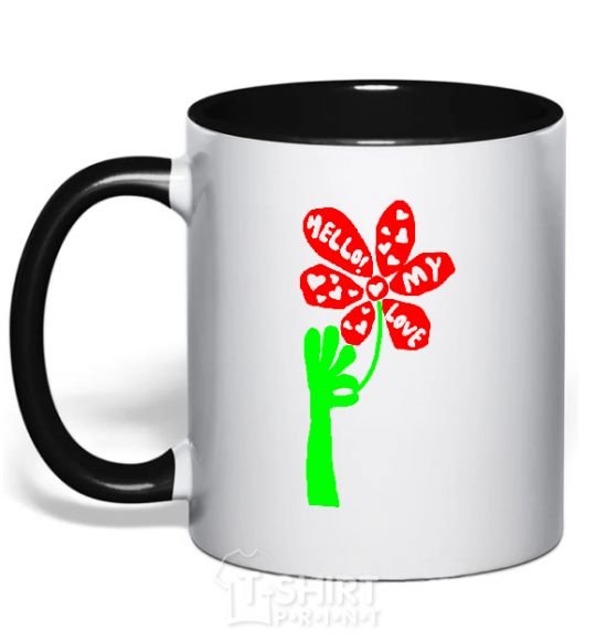 Mug with a colored handle HELLO! MY LOVE black фото