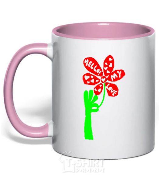 Mug with a colored handle HELLO! MY LOVE light-pink фото