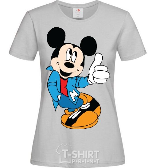 Women's T-shirt HAPPY MICKEY grey фото