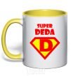 Mug with a colored handle SUPER DEDA yellow фото