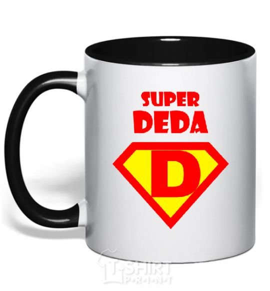 Mug with a colored handle SUPER DEDA black фото